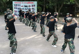 在樹蔭下打軍體拳的孩子們